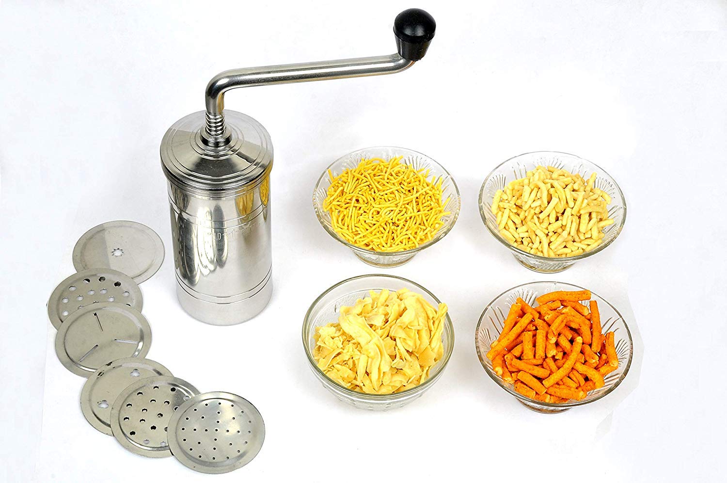 Ultimate Fab Stuff Stainless Steel Murukku and Idiyappam Sev Sancha with 6 Different Jali for Sevaiya, Sev, Gathiya Murukku, Chakli, Bhujia