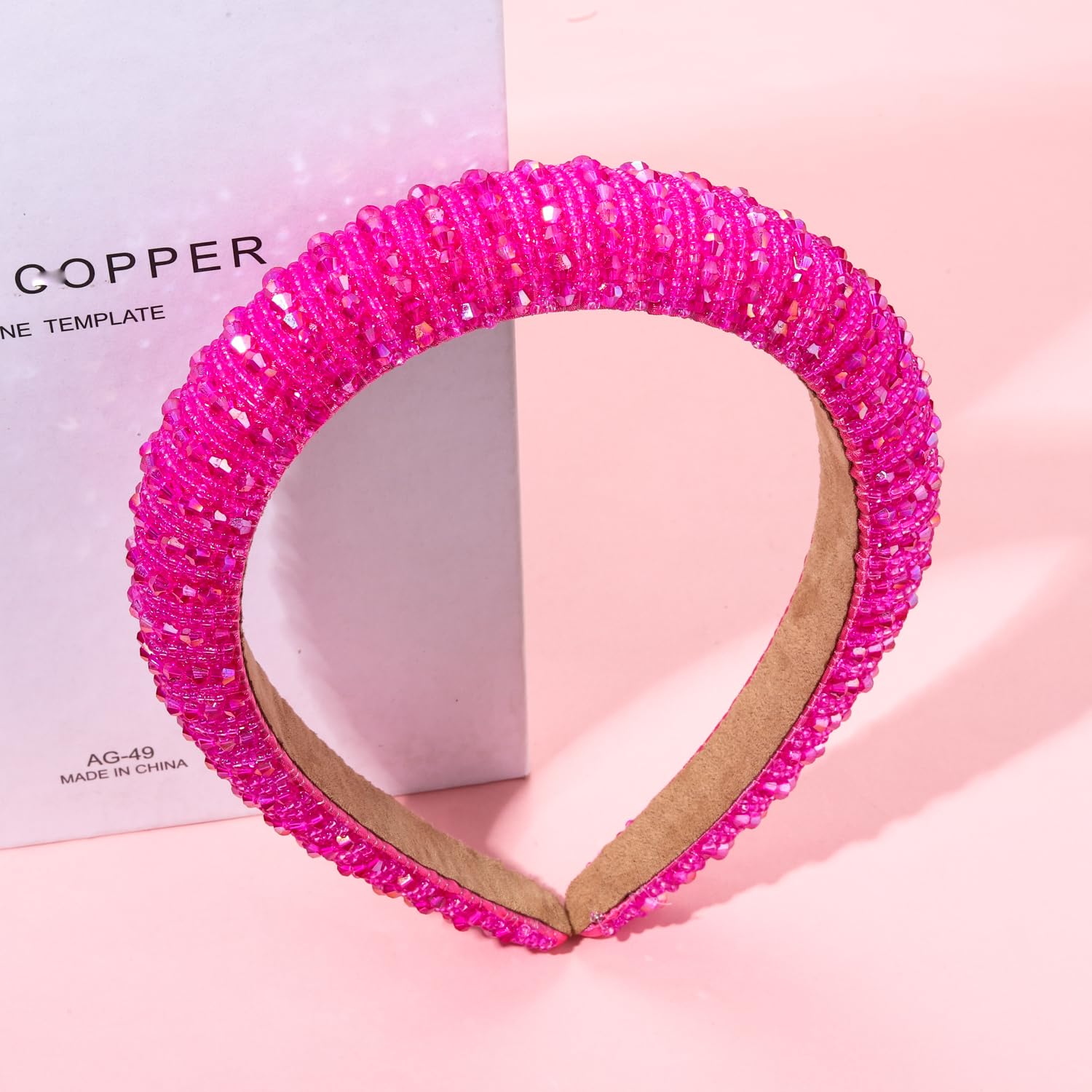 New?Free People-Pink Crystal Bubble Embellished Headband Brianna Cannon Pink Sparkle Headband with Red and Green  main image 3