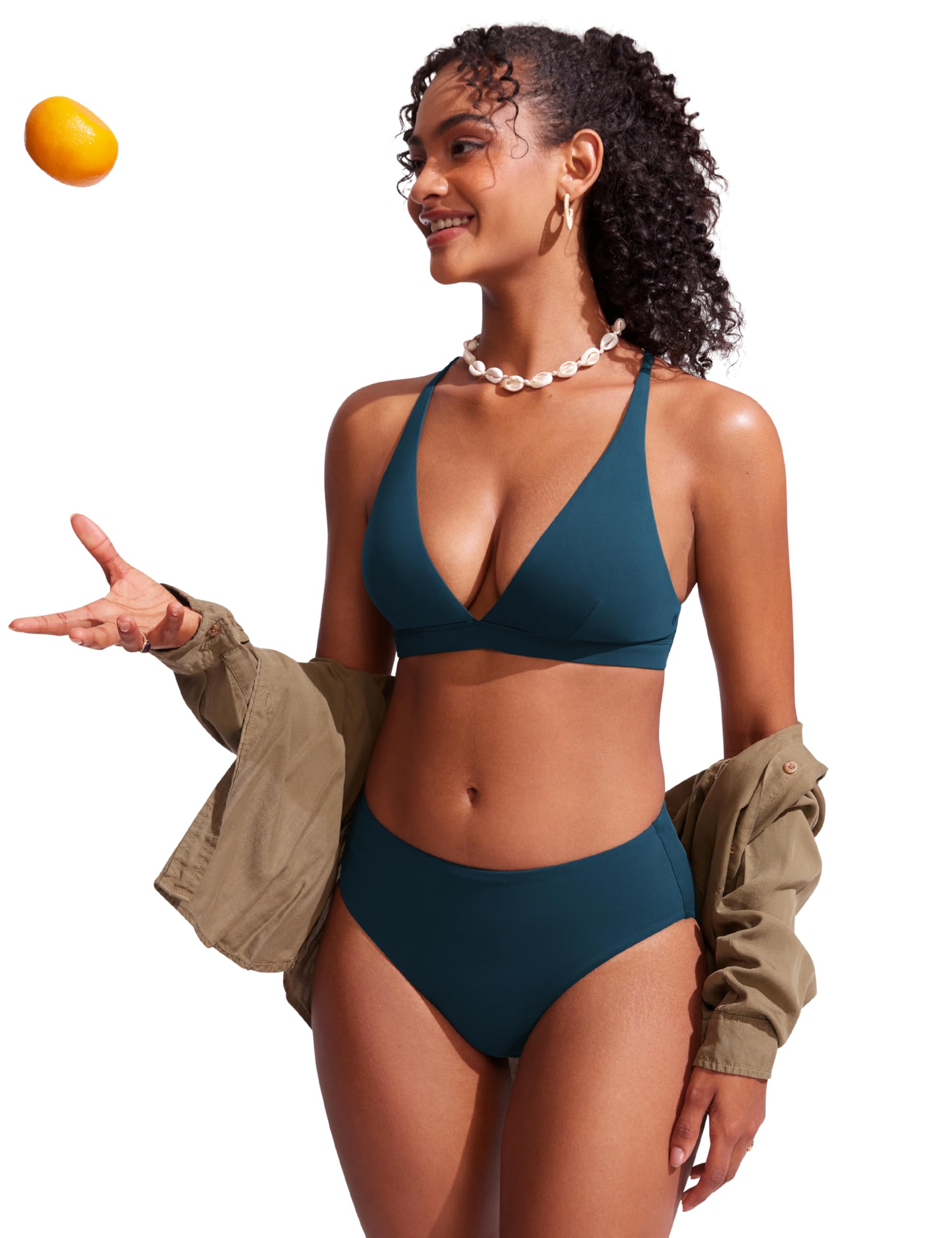 CRZ YOGA Top de Bikini para Mujer con Escote en V y Espalda Cruzada Top de Traje de baño Acolchado