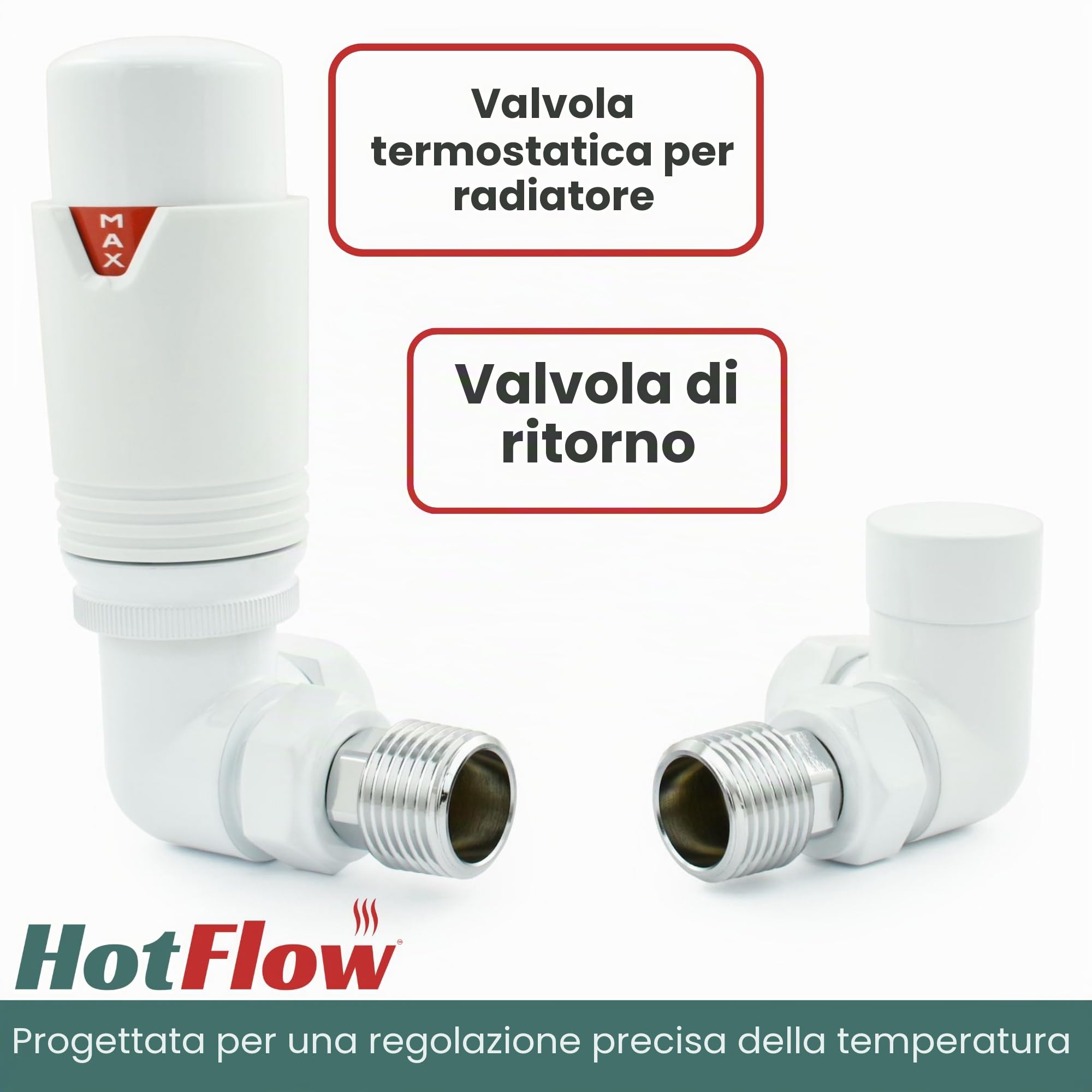 Valvola termostatica TRV completamente bianca, coppia di valvole con testa ruota e scudo blocco