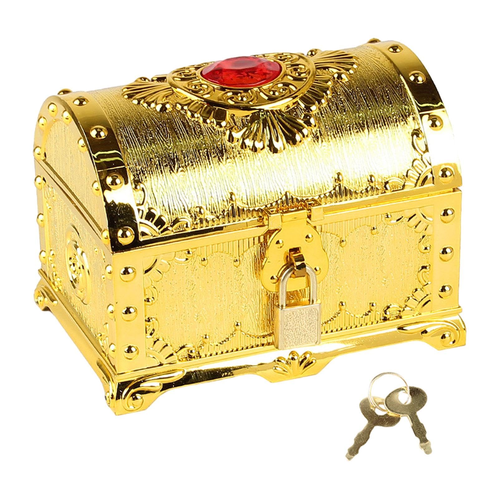 Amagogo Pirate Treasure Chest Storage Box Multifunction Adventurous Treasure Box Treasure Chest with Lock Vintage Decorative Storage Box for Birthday Party Gift Kids Adults Boys Girls, gold