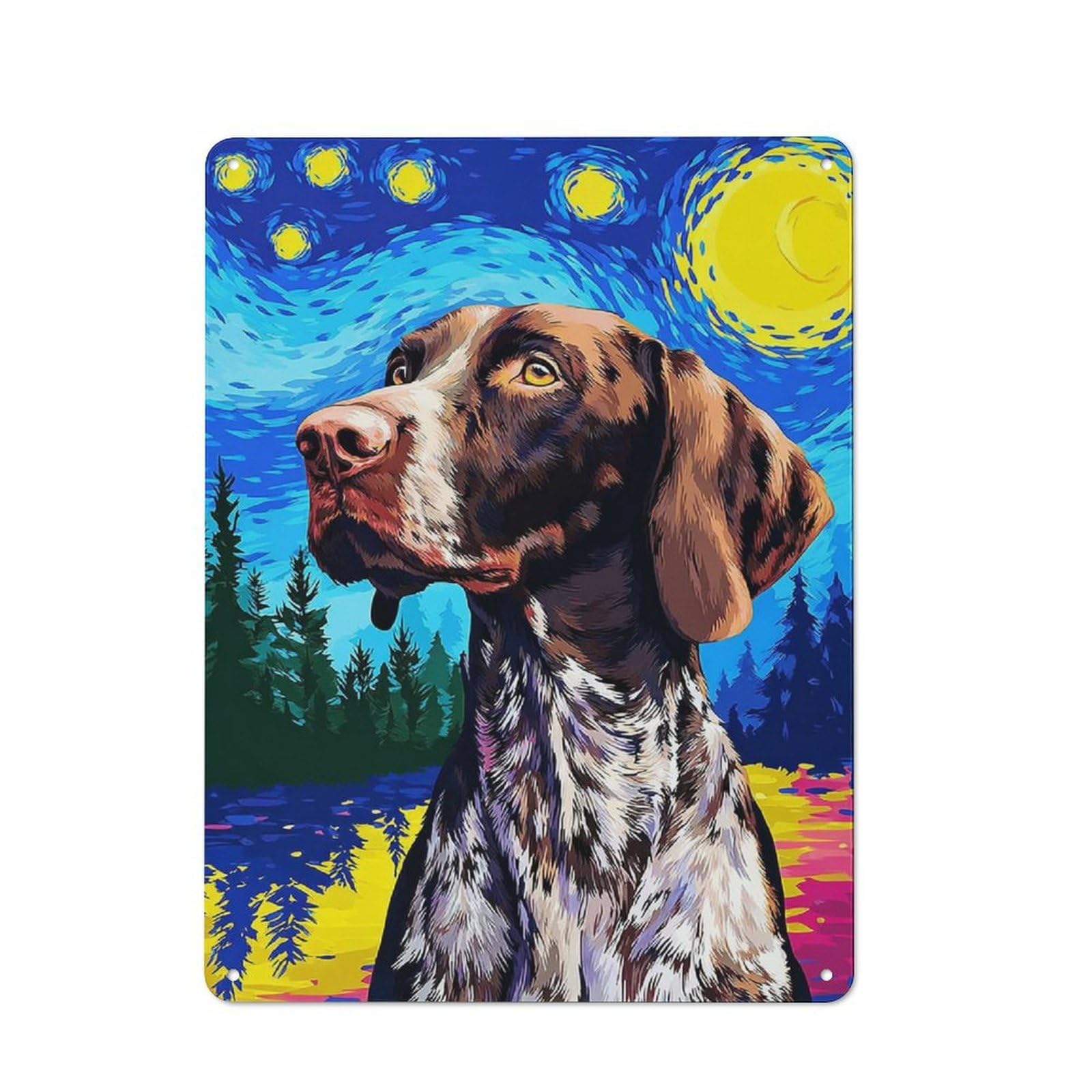 Junmoney Starry Night Dog Art Print Tin Wall Plaque With Design 40X30cm, Farmhouse Rustic Kitchen Decor For Dining Room, Cafe, Entryway Or Family Room