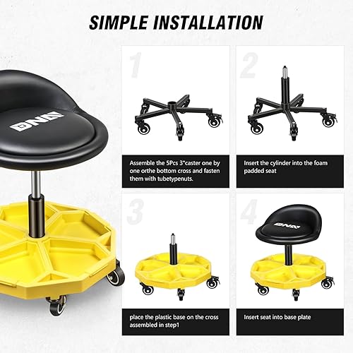 Miniatura 11 de DNA Motoring TOOLS-00198 - Taburete de asiento de rodillo mecánico de altura ajustable con cojín acolchado, cajón de almacenamiento de herramientas