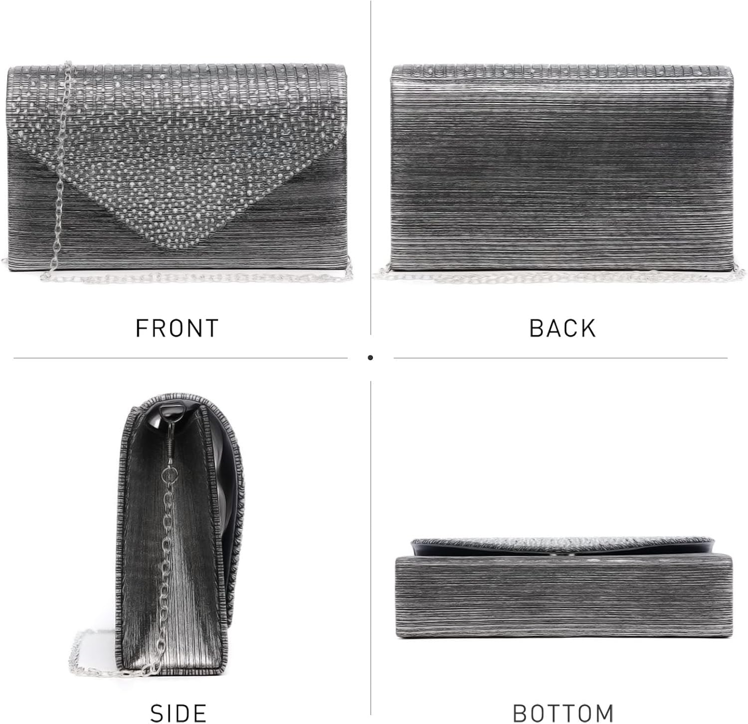 Dasein Ladies Frosted Satin Evening Clutch Purse Bag Crossbody Handbags Party Prom Wedding Envelope - Image 3