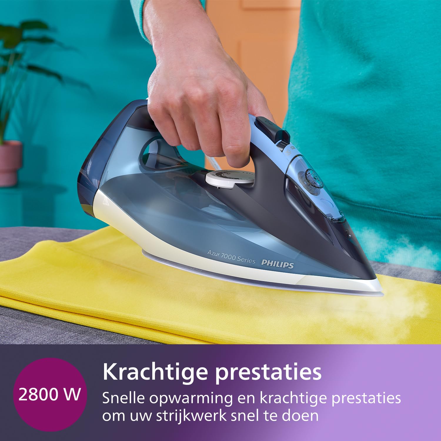 Philips Azur Series 7000 Ferro da Stiro a Vapore - 2800 W, Vapore Continuo 50g/min, Colpo Vapore da 250 g, Vapore Verticale, Piastra SteamGlide Plus, Blu/Azzurro (DST7020/20)