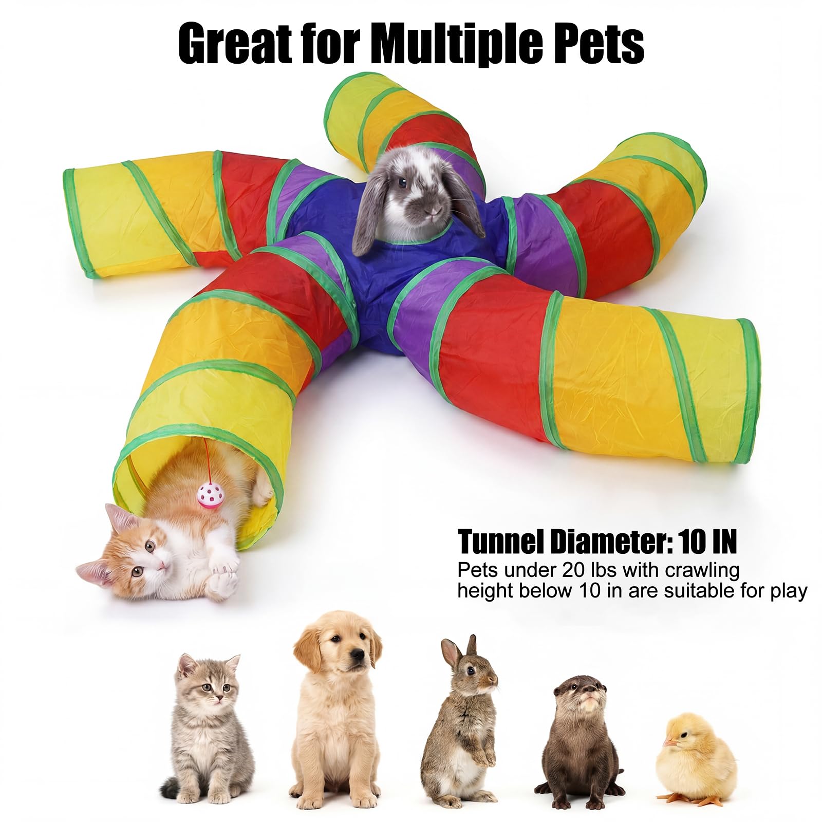 Bemodst Tunnel pour Chat d'intérieur, 2 Voies, 3 Voies, 4 Voies, 5 Voies, 5 Voies, Tubes et Tunnels Pliables en Forme de S pour Petits Animaux, Labyrinthe interactif pour Chaton, Lapin (5 Voies