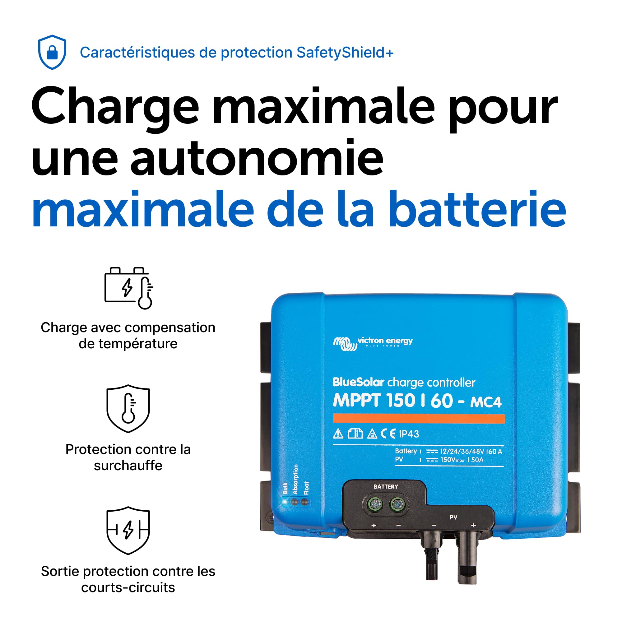 Victron Energy BlueSolar Contrôleur de Charge Solaire MPPT 150V 60 amp 12/24/36/48 Volt pour MC4