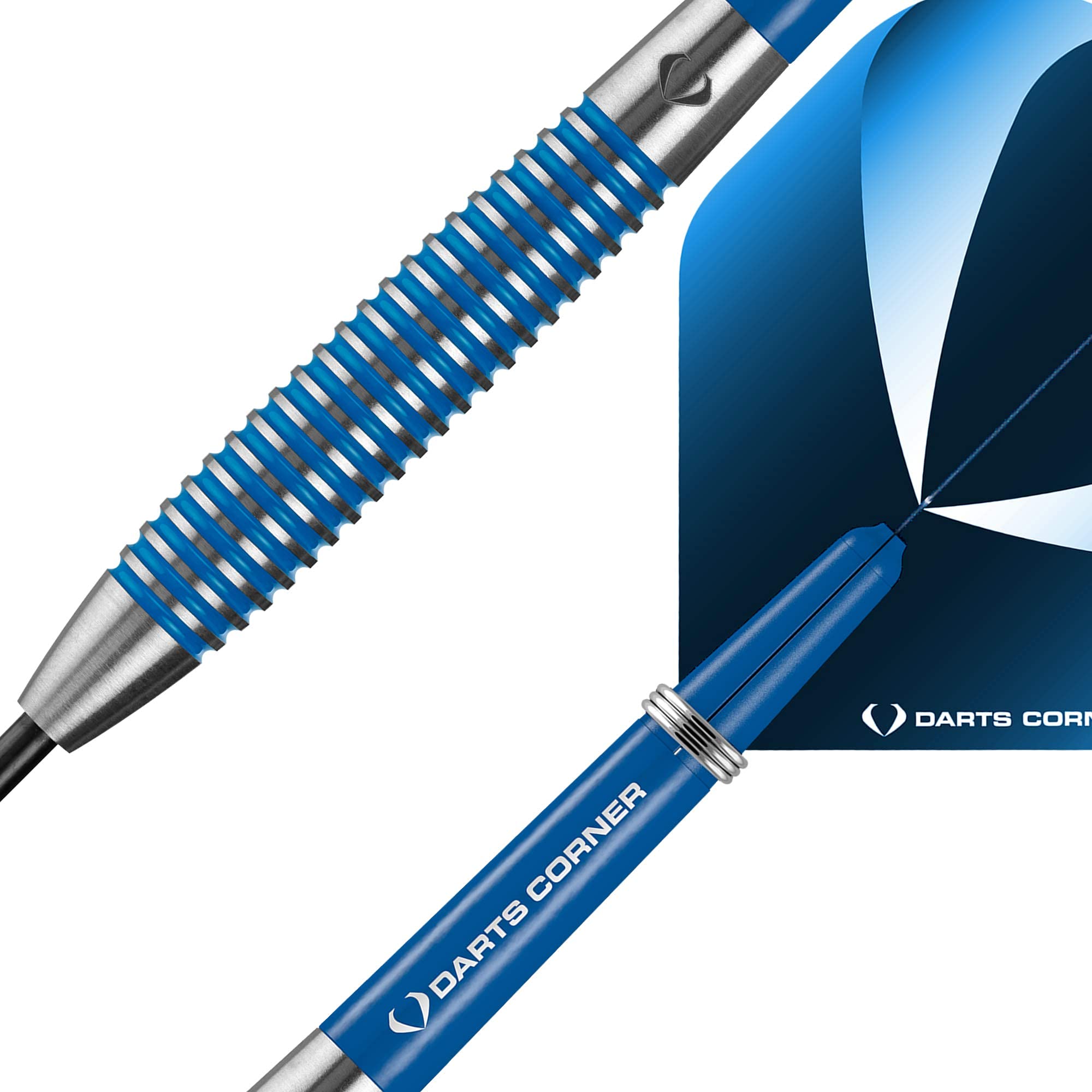 Darts D0779 Squadron | Jeu de fléchettes de qualité supérieure 90% tungstène avec Pointes en Acier Comprenant 3 ailettes Standard, 3 tiges, Protecteur de Pointe et Porte-Barre, M3, Bleu