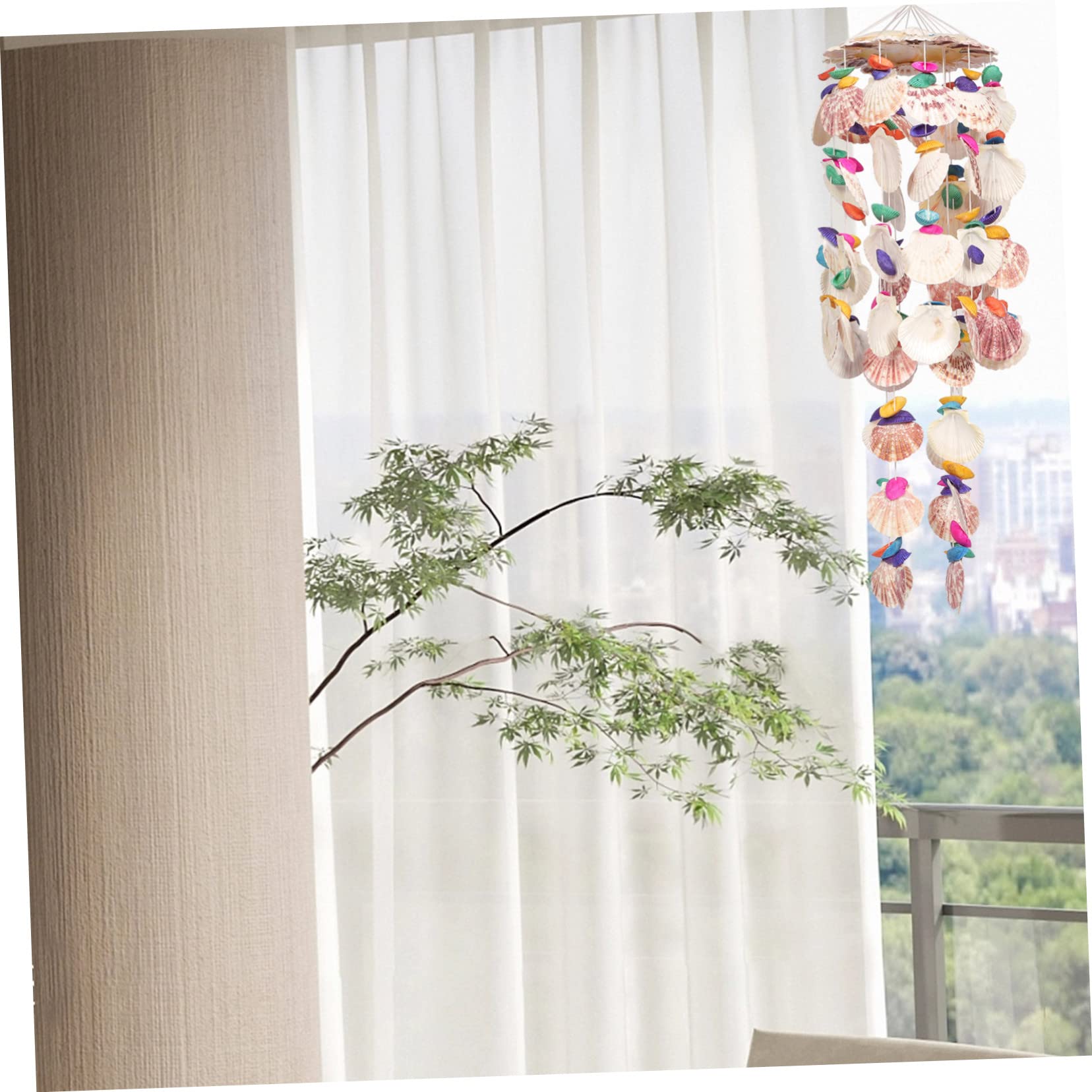BESTonZON Muschel Windspiel Hängend Für Garten Terrasse Balkon Innenbereich Naturbelassene Handpolierte Muscheln Farbenfrohes Dekoratives Windspiel Mit Klarem Klang Geschenkidee