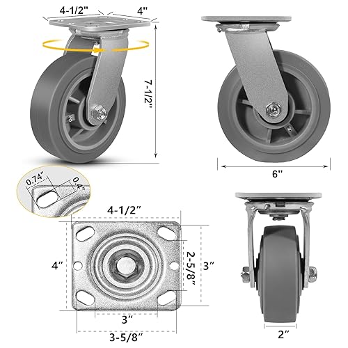 Miniatura 37 de Rueda rígida industrial de 5 x 2 pulgadas, rueda de goma para muebles, plataforma, camión, carrito de ruedas (1 paquete rígido)