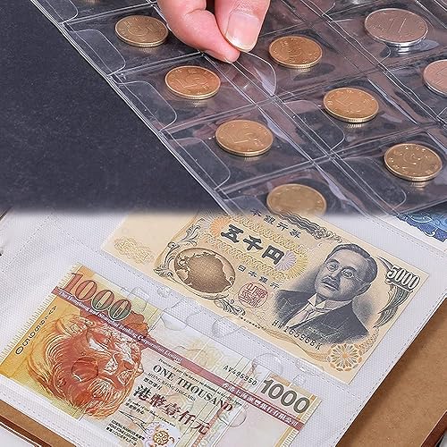 Miniatura 5 de Primst - Soporte para monedas de piel, para coleccionistas, 150 monedas y 240 unidades de dinero, soportes de colección de monedas.