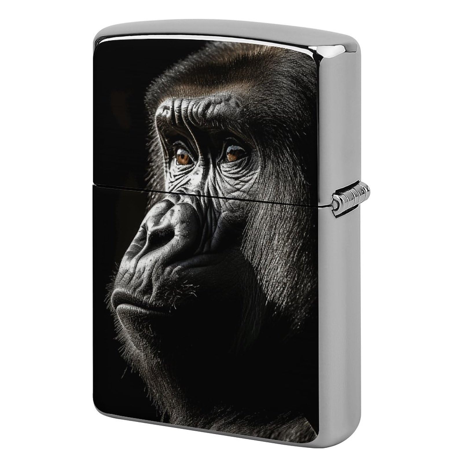 an Adult Gorilla Metal Lighter Case Windproof Vintage Lighters Holder Reusable Cool Cigarette Lighter Cover for Men Personalized Pocket Flip Lighters Sleeve Double Sided Portable Protective Sleeve