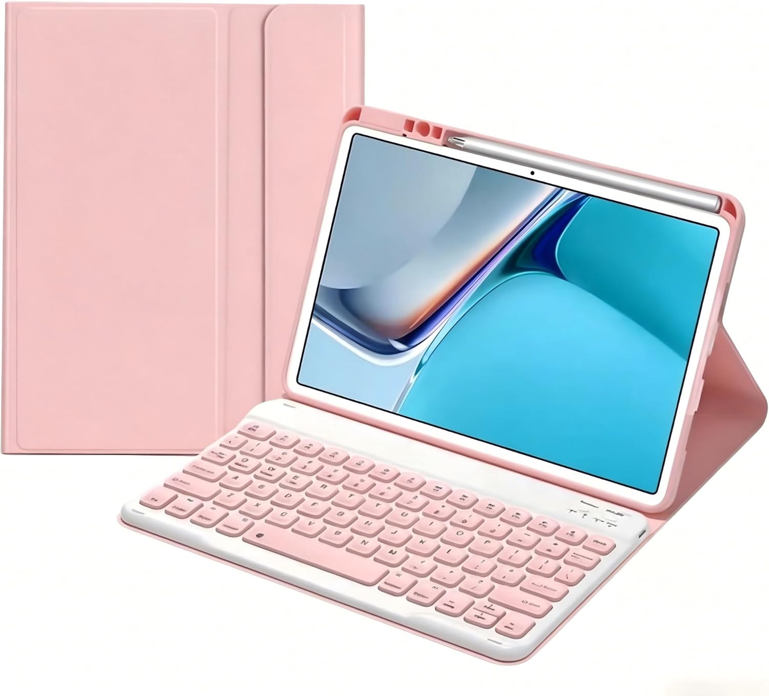 AnMengXinLing for iPad 11th(A16)/10th Generation Case with Keyboard，Slim Candy Wireless Detachable Keyboard Case with Pencil Holder, Pink