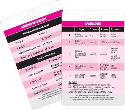APGAR Score Reference and Newborn Assessment Vertical Badge Card - Excellent Resource for Nurses, Nursing Clinicals, and RN Students - Great Nursing School Supplies and Accessories
