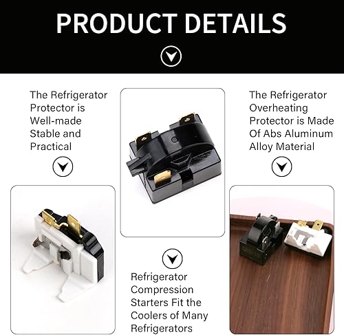 Miniatura 3 de 2 relés de arranque para compresor de refrigerador PTC, 4.7 ohmios de 3 pines y protector de sobrecarga de refrigeradores compatibles con mini