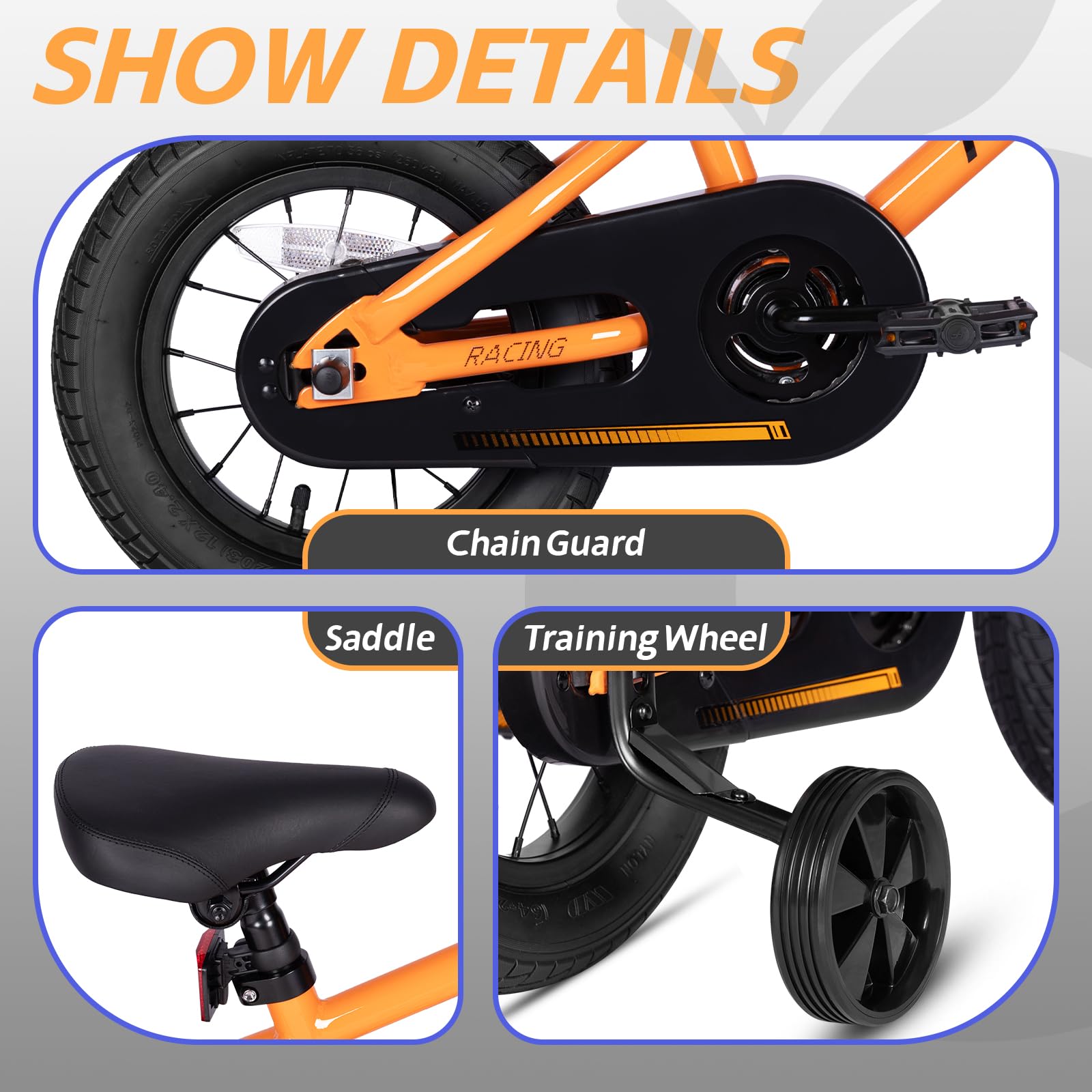 vollsch BMX Style Kids Bike for 2-8 Years Old Boys Girls Toddlers 12 Inch Bicycle with Training Wheels Coaster Brake, Orange