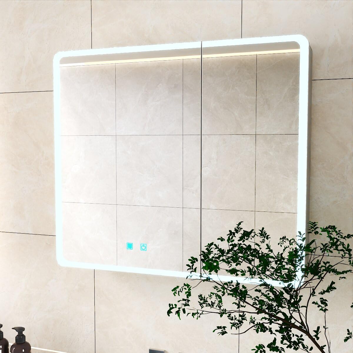 LED Bathroom Medicine Cabinet with Anti-Fog, Wall-Mounted, Aluminum, White, 31.5 x 27.6 Inch, Two Door