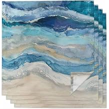 Blue Coastal Cloth Napkins Set of 4, Holiday Napkins for Baby Shower, Spring Summer Ocean Beach Nautical Sea Wave Washable Reusable Dinner Napkins for Cocktail Wedding Party, 20 x 20 Inch