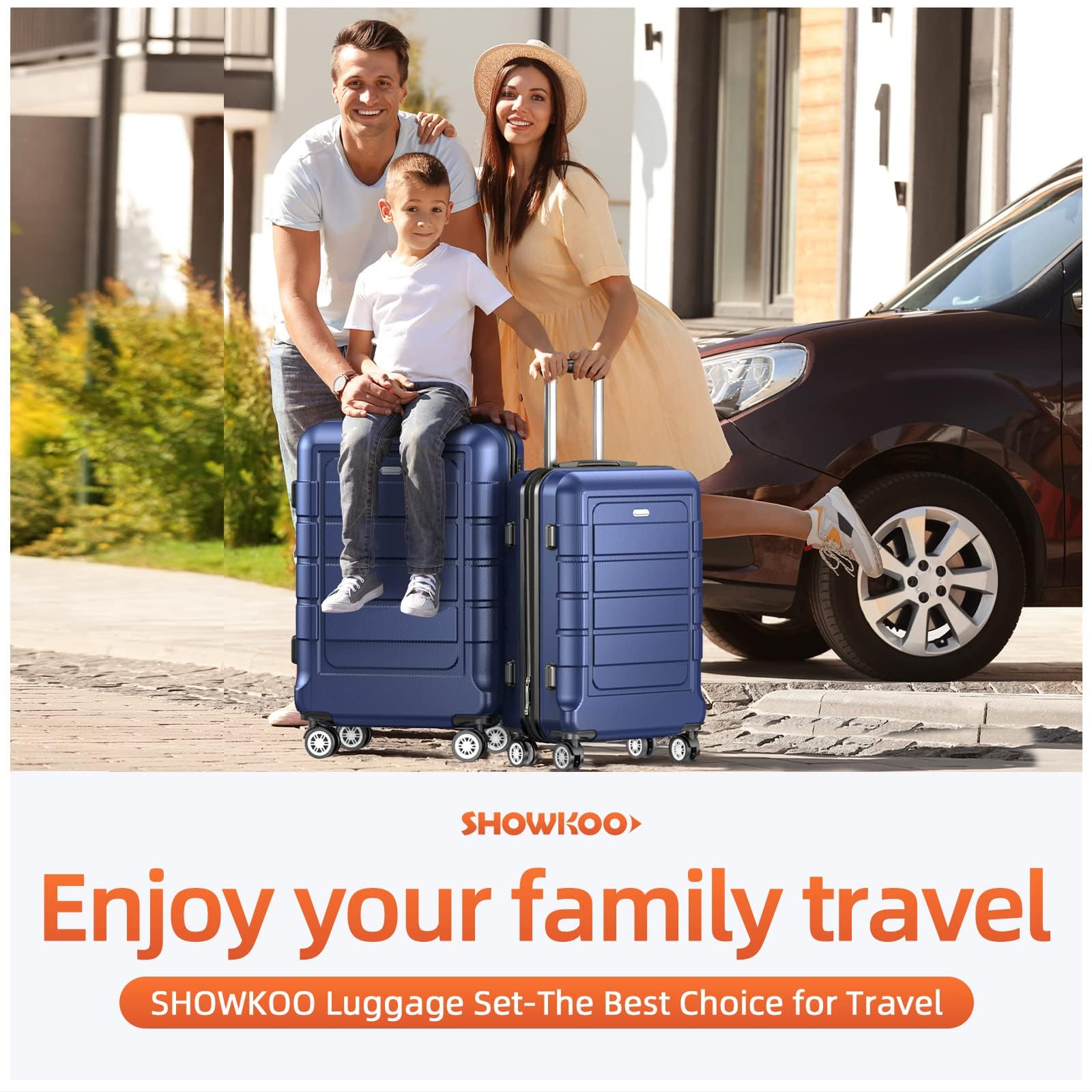 SHOWKOO Valigie da viaggio rigide espandibili ABS+PC Trolley Set valigie Cabina leggera durevole con 4 ruote doppie girevoli e chiusura TSA