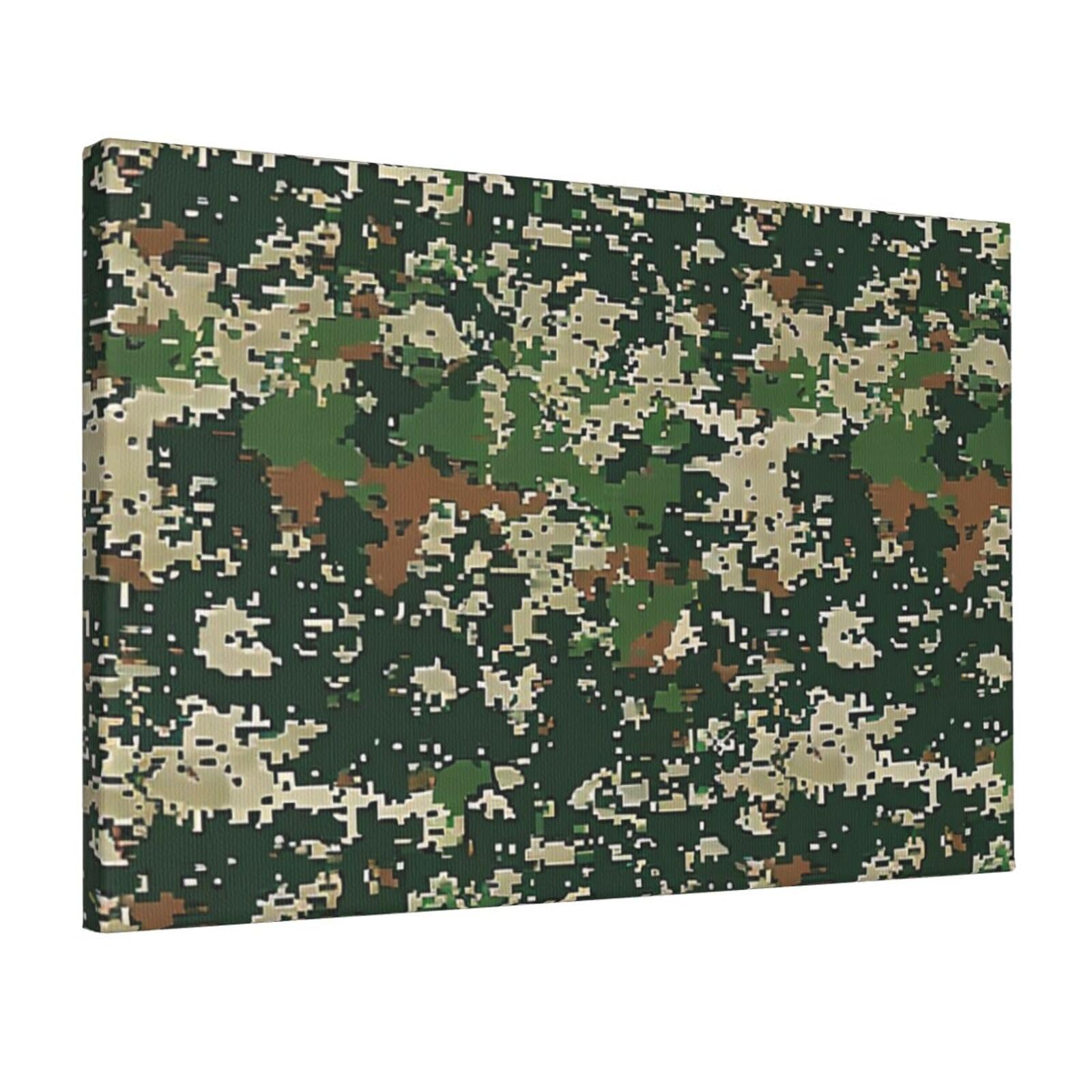 YKLJG Green Army Digital Camouflage Printed Wall Art Canvas Prints 45x30 CM Wooden Framed Picture Painting Artwork for Bedroom Kitchen Home Office Decor