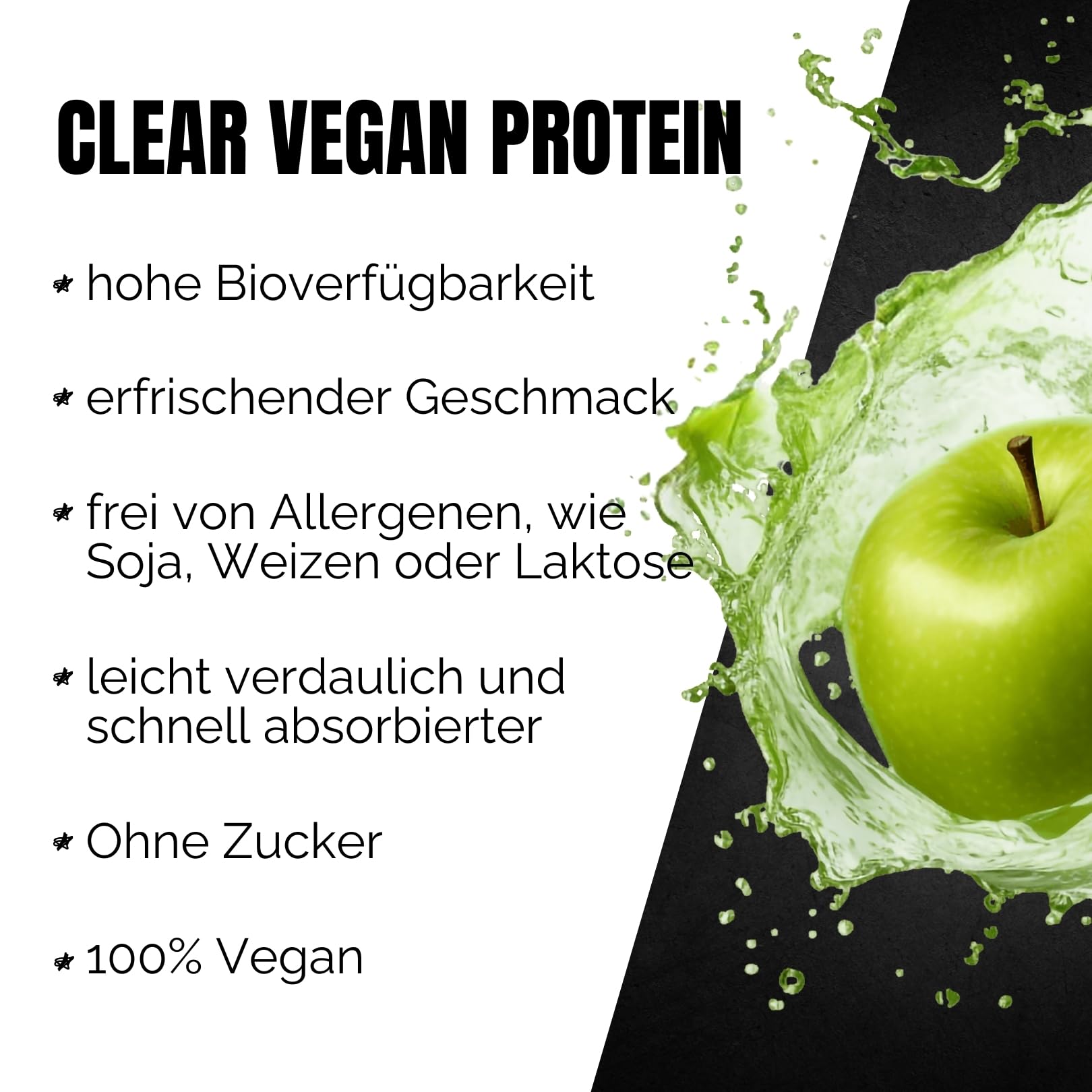 Clear Vegan Protein GREEN APPLE 750gr - unglaublich leckerer & erfrischender Shake - Clear Whey Protein Alternative mit hochwertigem Erbsenproteinhydrolysat - BIOS Nutrition (Made in Germany)