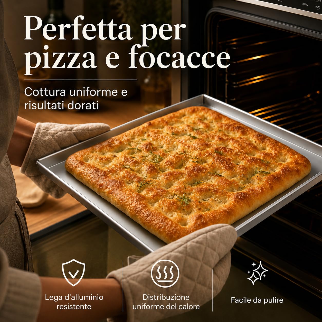 Teglia Rettangolare in Lega d'Alluminio Spessore 12/10 con Orlo, Argento, 40 x 30 cm 2 cm h, 1 Pezzo (40X30 2CM H ALLUMINIO 12/10)
