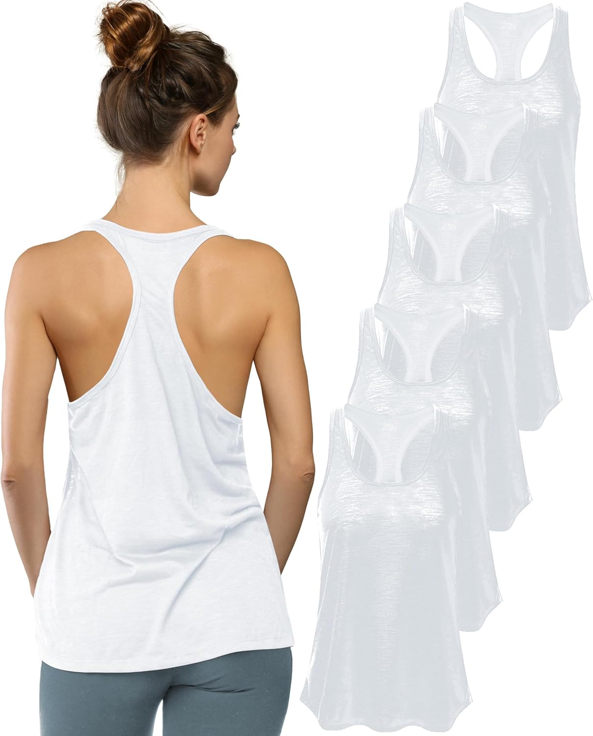 Women's 5 Pack Everyday Flowy Burnout Racer Back Active Workout Tank Tops