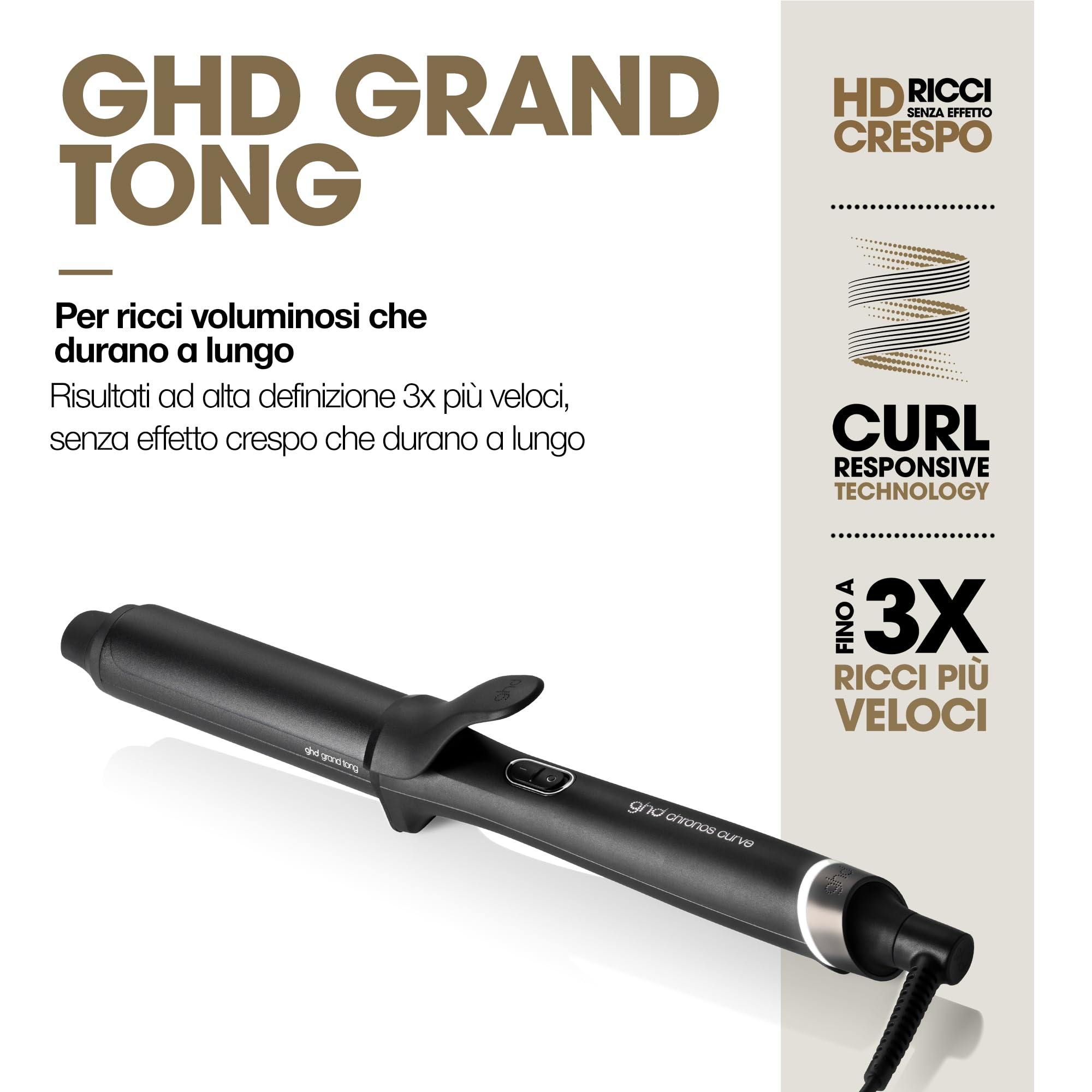ghd Chronos Curve Grand Tong Arricciacapelli Professionale in Nero - Per Ricci Voluminosi che Durano a Lungo - Ideale per Capelli Medi e Lunghi (Presa EU)