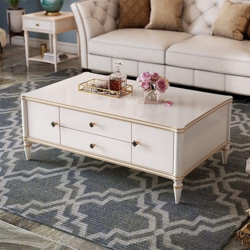Miniatura 2 de BNNP Mesa de té para sala de estar mesa de café blanca vintage mesa de sofá rectangular de madera de 50 pulgadas con gran almacenamiento para sala