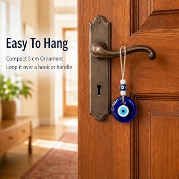 Evil Eye Wall Hanging, 1 Pc Blue Nazar Style Hanging Decoration, Round Glass-Style Eye Ornament with Rope for Door, Window, Wall, Office, Balcony, Garden Room and Boho Home Decor
