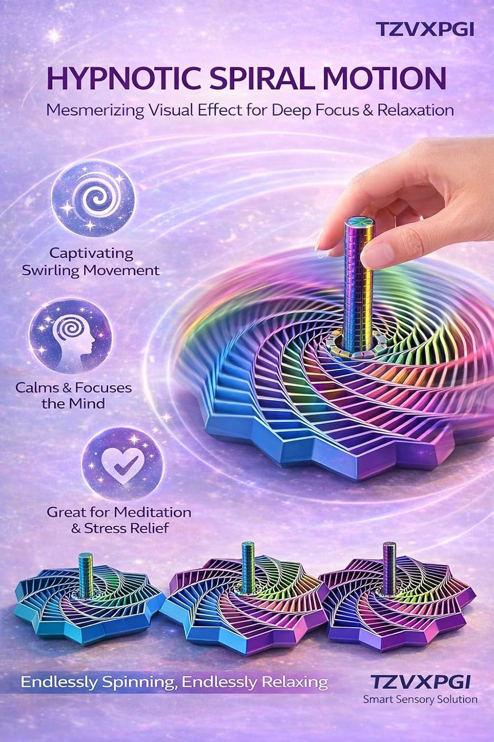 3PCS 3D Printed Expanded Sensory Star Fidget Toys – Stress Relief Sensory Toys, Expandable Fractal Spinner with Handle, Color-Changing Spiral Honeycomb Design for Focus & Anxiety Relief(L)