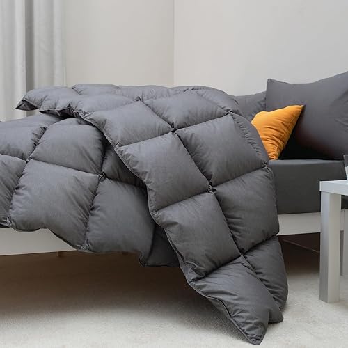 Miniatura 9 de Edredón de plumas tamaño King, edredón de cama pesado blanco sólido, relleno de plumas y plumón, relleno de edredón de invierno extra esponjoso con