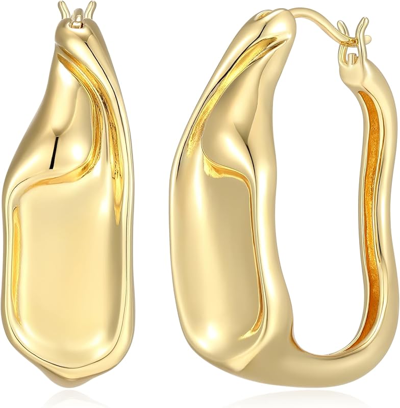 Sculpted Modern Hoop Earrings for Women - Gold-Tone Fine Silver Plated, Trendy Jewelry