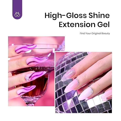Miniatura 51 de Beetles - Kit de gel de extensión de uñas de polietileno con luz UV: juego de 6 colores de gel constructor rosa con purpurina blanca con capa base