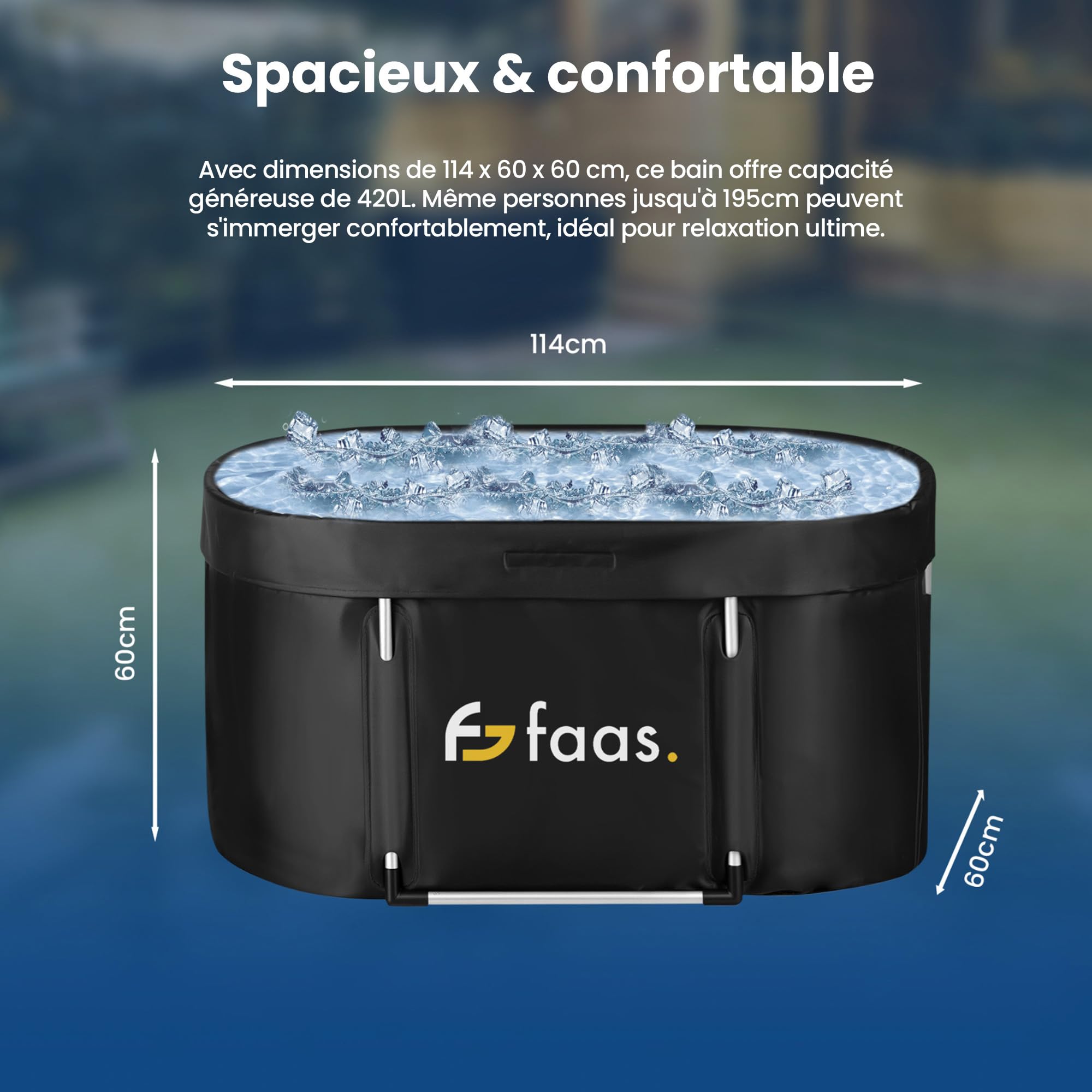 Faas Bain de Glace XL 420L – Baignoire Pliable pour Adultes – Avec Couvercle, Tuyau de Vidange & Accessoires – Ice Bath – Portable, PVC Durable, Facile à Installer – Noir