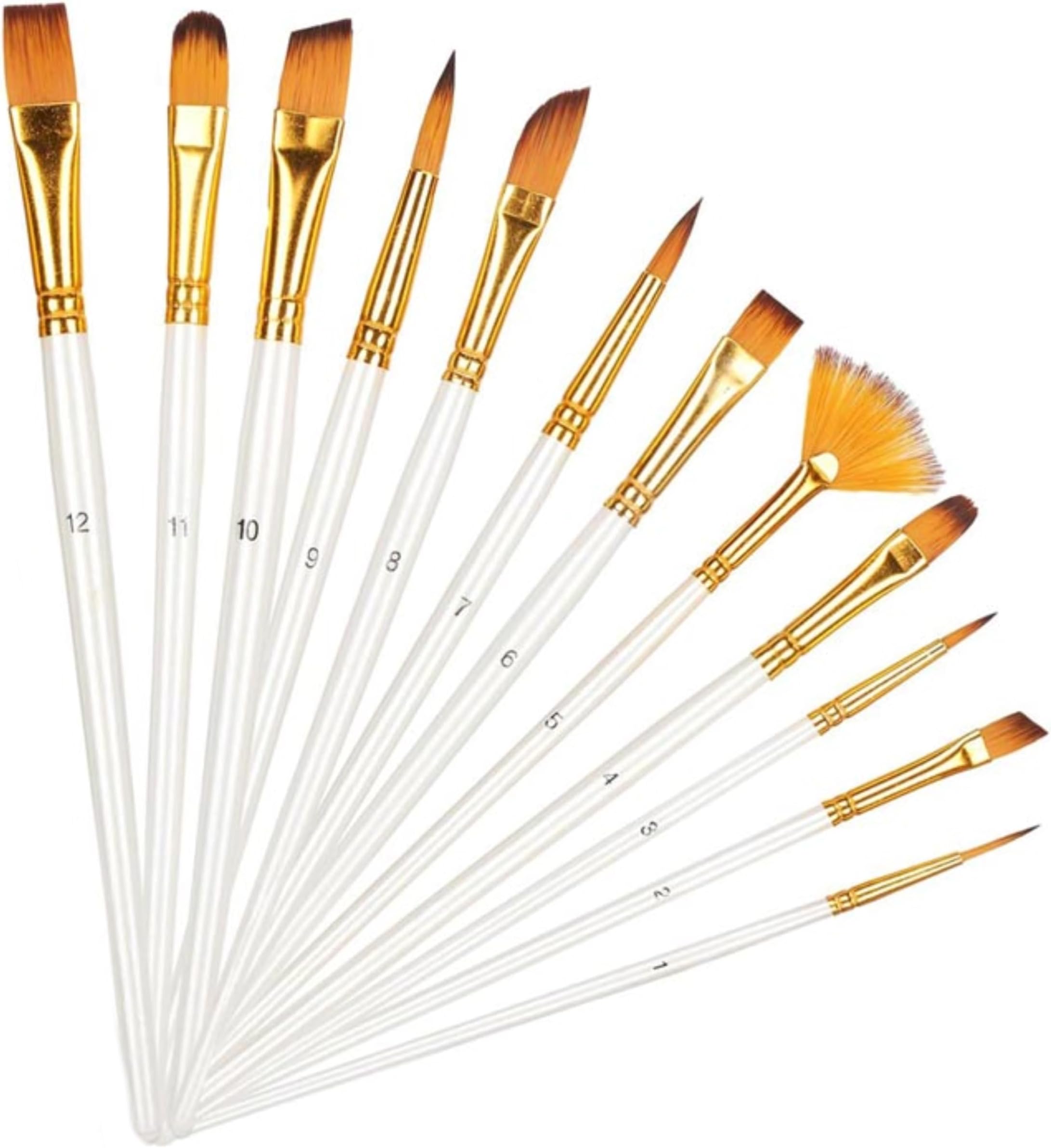 Painting Brushes Set of 12 Round, Flat Mix Synthetic Hairs Assorted Paint Brush for Acrylic/Watercolor/Oil Brushes Set for Painting(Wood)