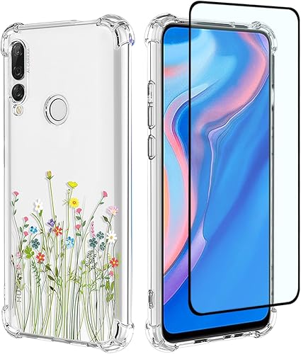 Funda para Huawei Y9 Prime 2019Honor 9XP Smart Z STK-LX1 con protector de pantalla, funda transparente con patrones de jardín de flores, funda