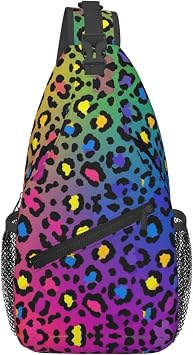 Leopard Cheetah Print Rainbow black Small Crossbody Sling Backpack Anti Theft Backpack For Traveling Chest Shoulder Bag