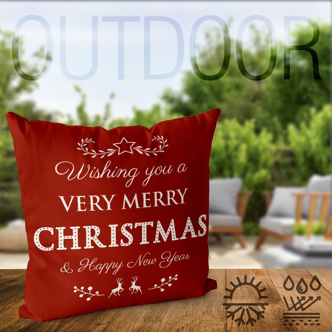 VOID Buon Natale Cuscini federe Poliestere Impermeabile per Uso Outdoor e Indoor, Kissen Size:60 x 60 cm