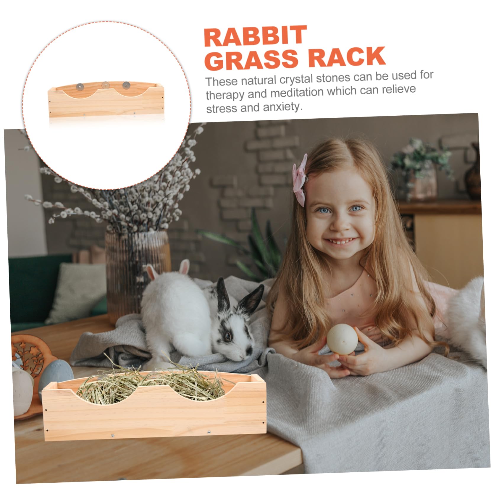 Happyyami Soporte De Alimentación para Conejos y Roedores Rack De Madera para Alimentación De Hámsters y Cobayas Comedero Colgante Diseño Fijo y Espacio Organizado Alimentador De