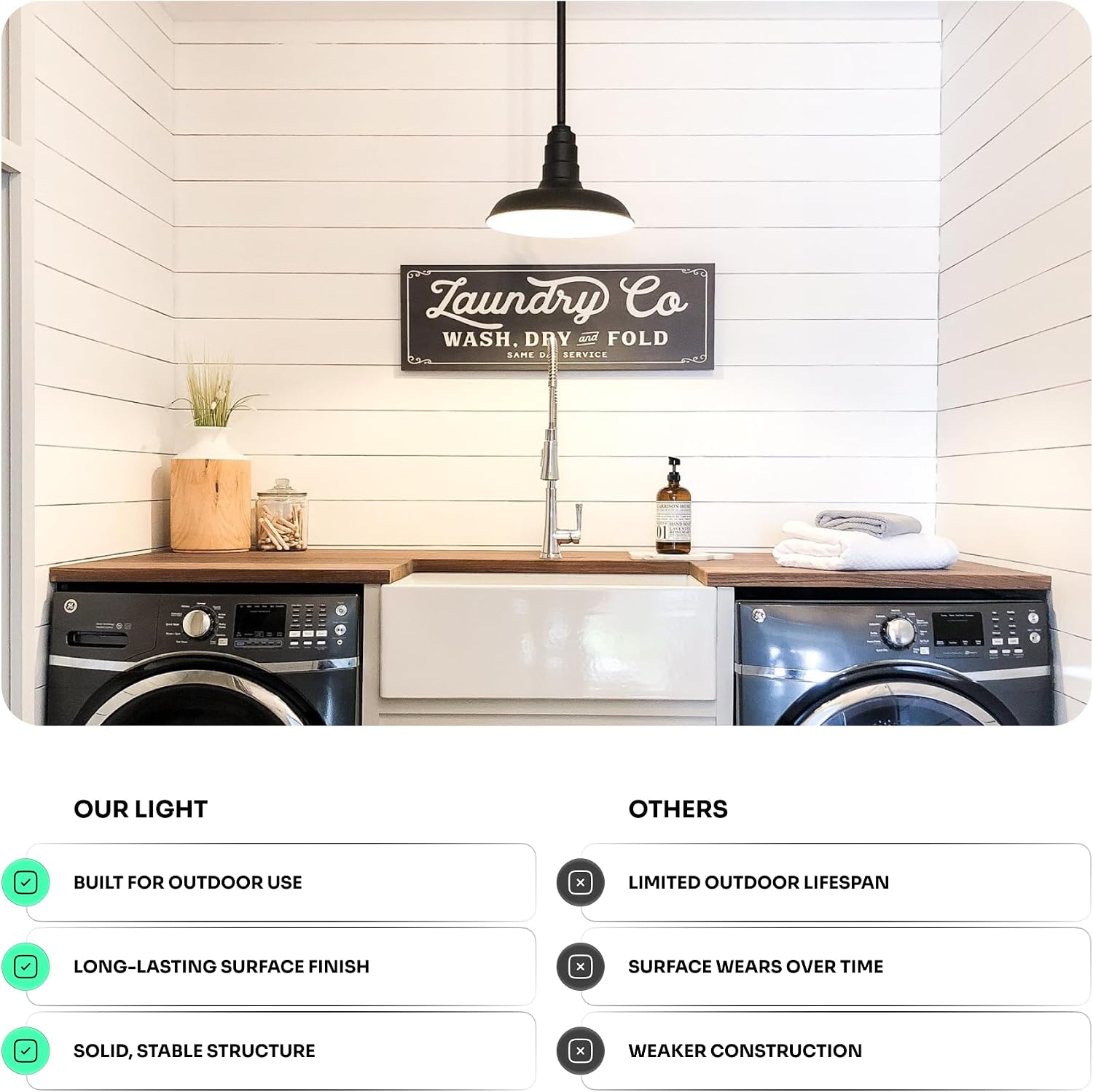 Steel Lighting Co. Malibu Pendant Light | Ceiling Mounted | 14 inch Dome | White Cord | Heavy Duty Steel Farmhouse Style Made in America | Galvanized Exterior/Galvanized Interior