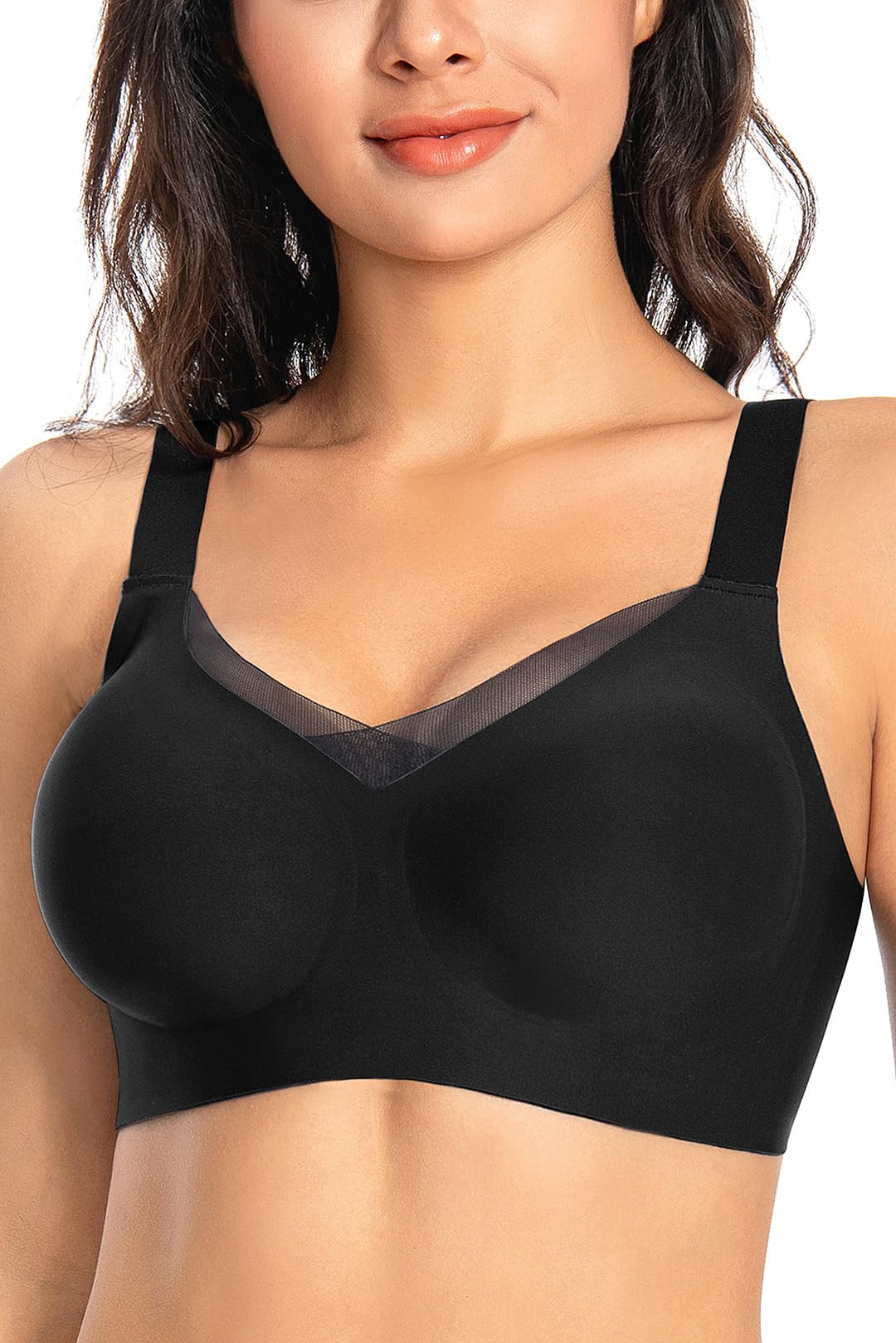 MOEOZLLO Womens Wireless Bras for Women No Underwire Seamless Bralettes for Wireless Bra V Lace Soft T Shirt Support