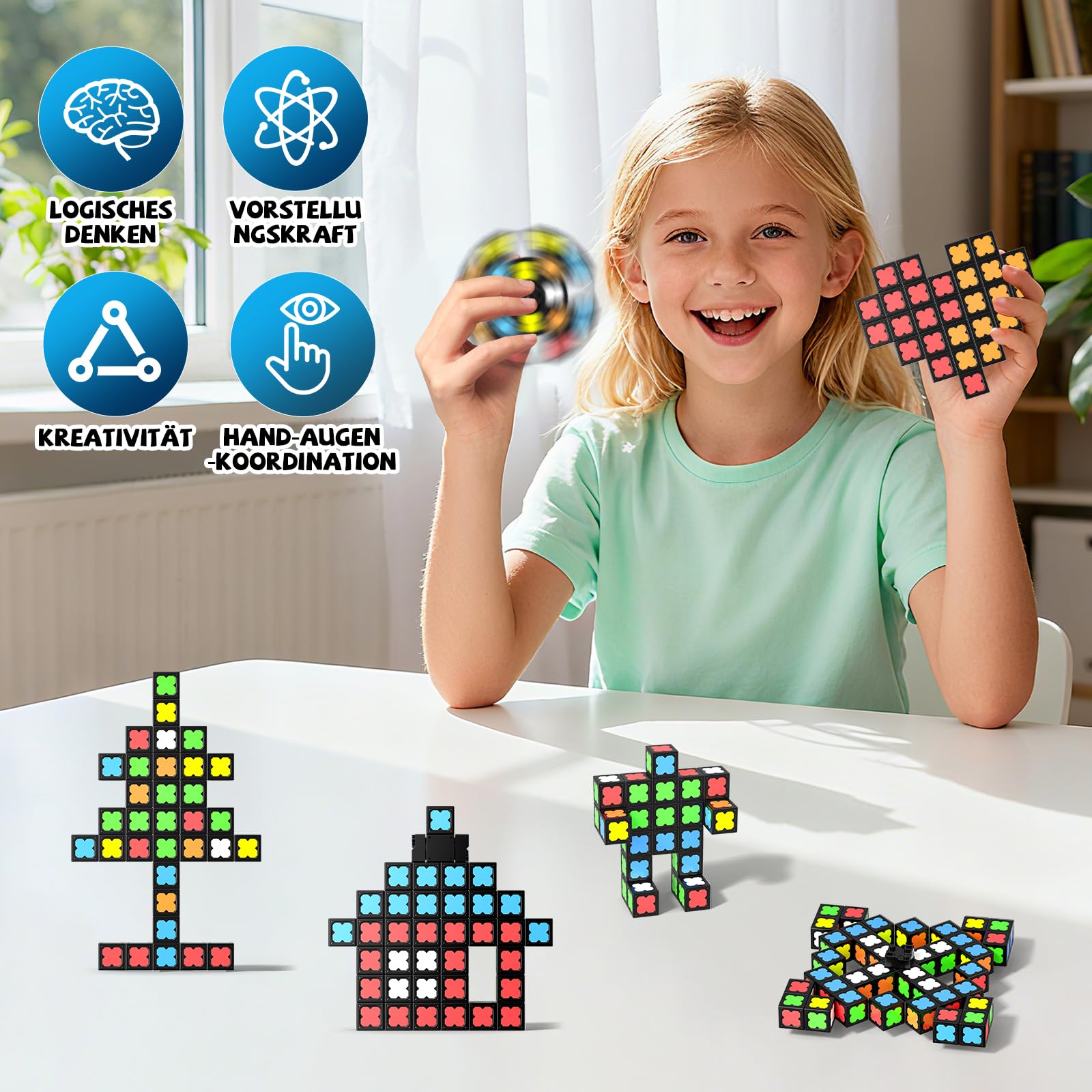 Magnetische Fidget Toys Kinder Teen Erwachsene, Fidget Spinner mit 36 im Dunkeln Leuchtenden Magnetische Bausteine, DIY Kreative Magnete Spielzeug Geschenke für Adhs, STEM Kinder Sensorik Spielzeug