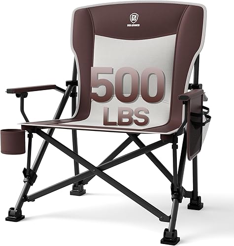 EVER ADVANCED Silla de campamento plegable de gran tamaño, para adultos, silla de césped resistente con bolsillos laterales, silla cuádruple
