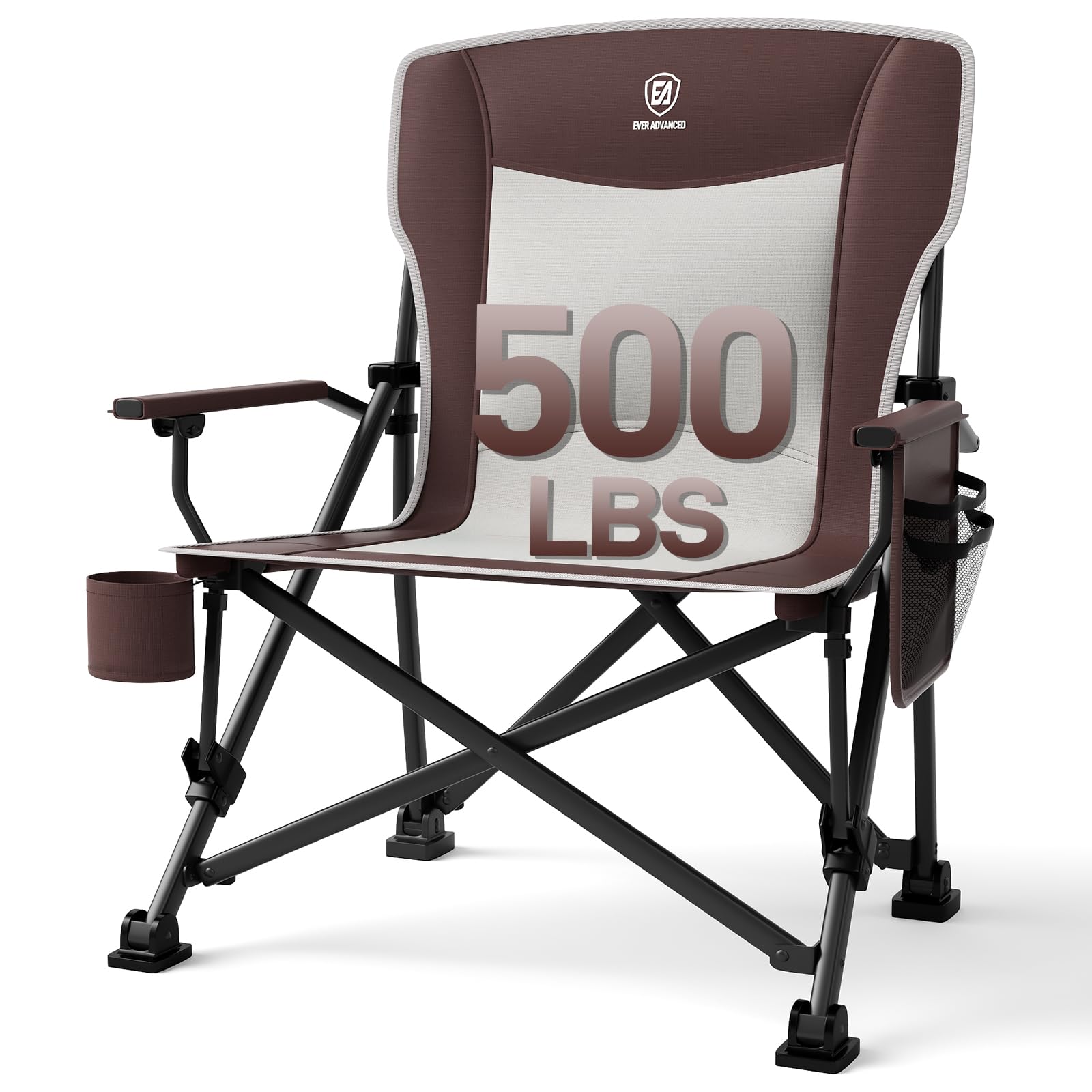 EVER ADVANCED Krzesło kempingowe, składane, obciążenie 230 kg, rozmiar XL, szerokość siedziska 62 cm, z kieszenią boczną, uchwytem na napoje, bardzo duże, składane krzesło wędkarskie, na kemping, na