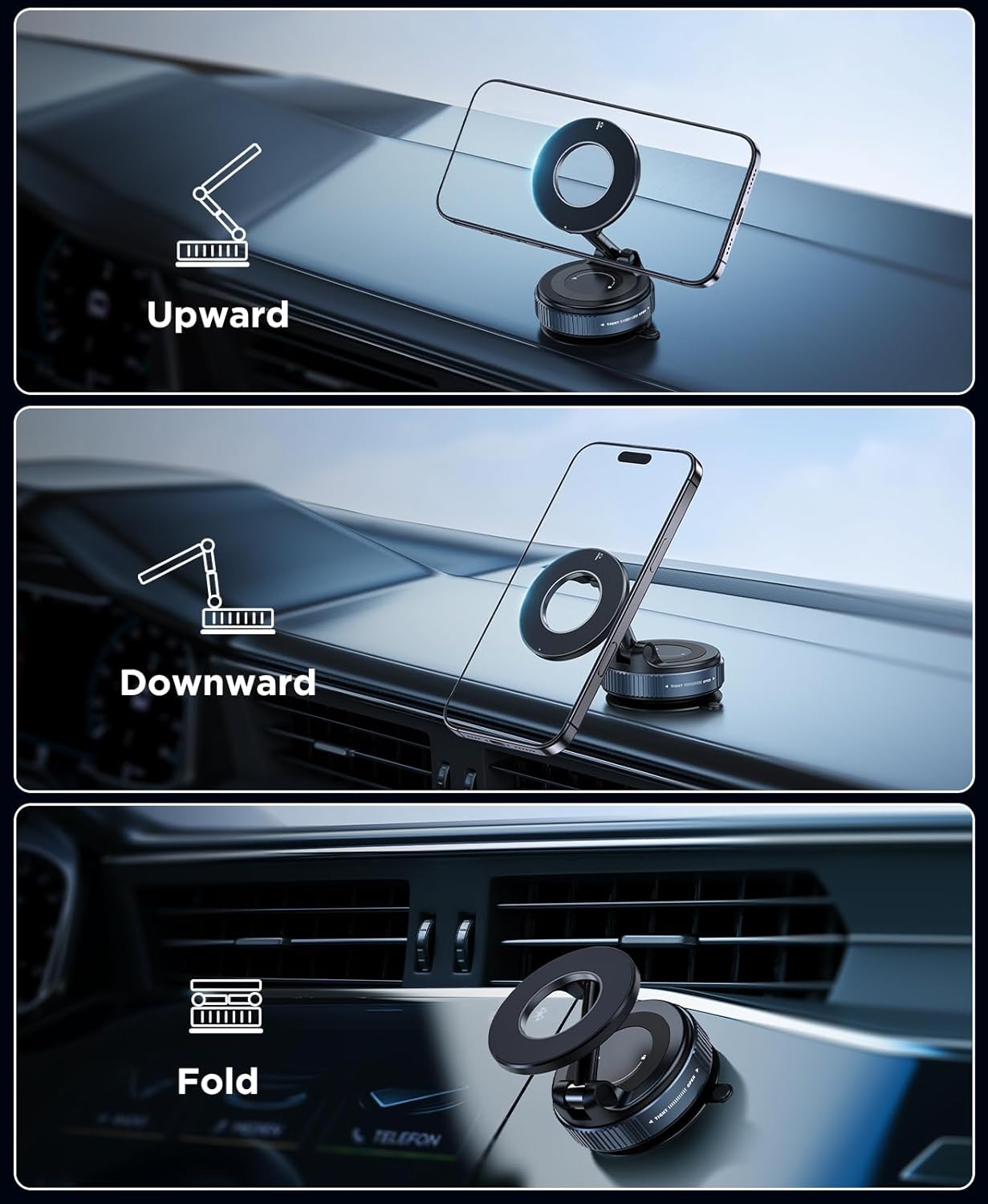 Beeasy Vacuum Phone Holders for Your Car, Magnetic Car Phone Holder, 360° Adjustable Magsafe Car Mount Compatible with iPhone Android and All Smartphones, Fit for Car/Mirror/Smooth Surface, Black