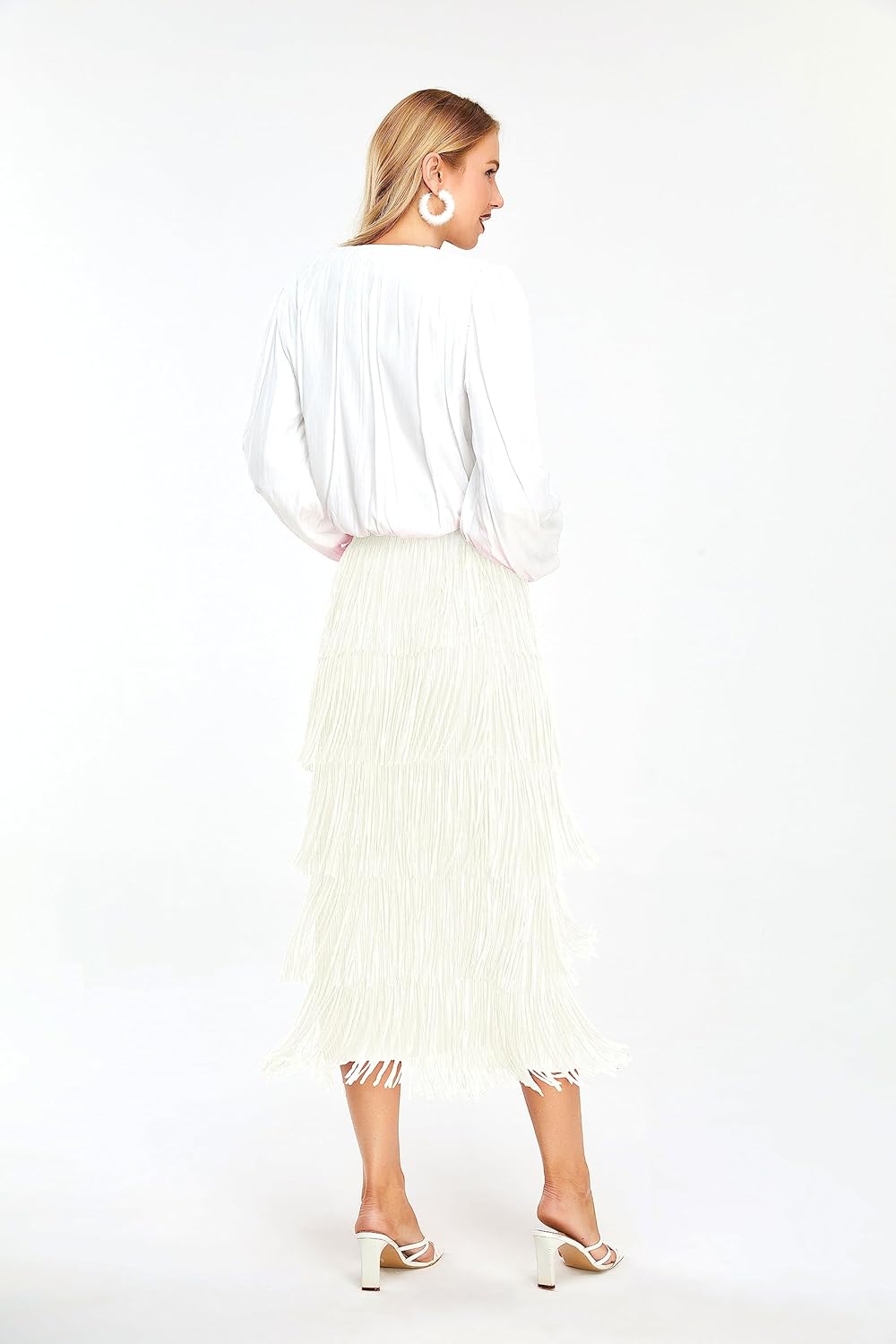 Kisidoo Women's Fringe Trim High Waist Short Pencil Bodycon Skirts, Sexy Elegant Fringe Long Maxi Skirt Summer Party Work - Image 6