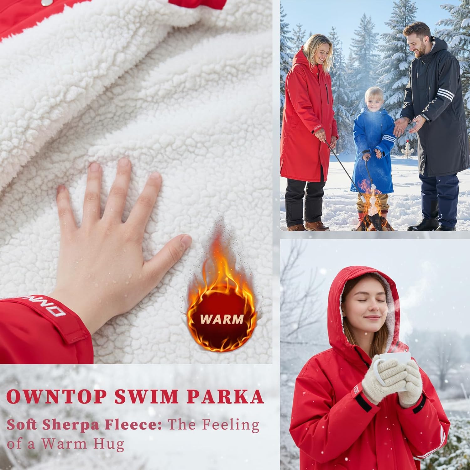 Owntop Warm Waterproof Swim Parka Warm Swim Parka Kid Youth Adult- Oversized Windproof Surf Poncho- Changing Robe Men and Women - Image 7