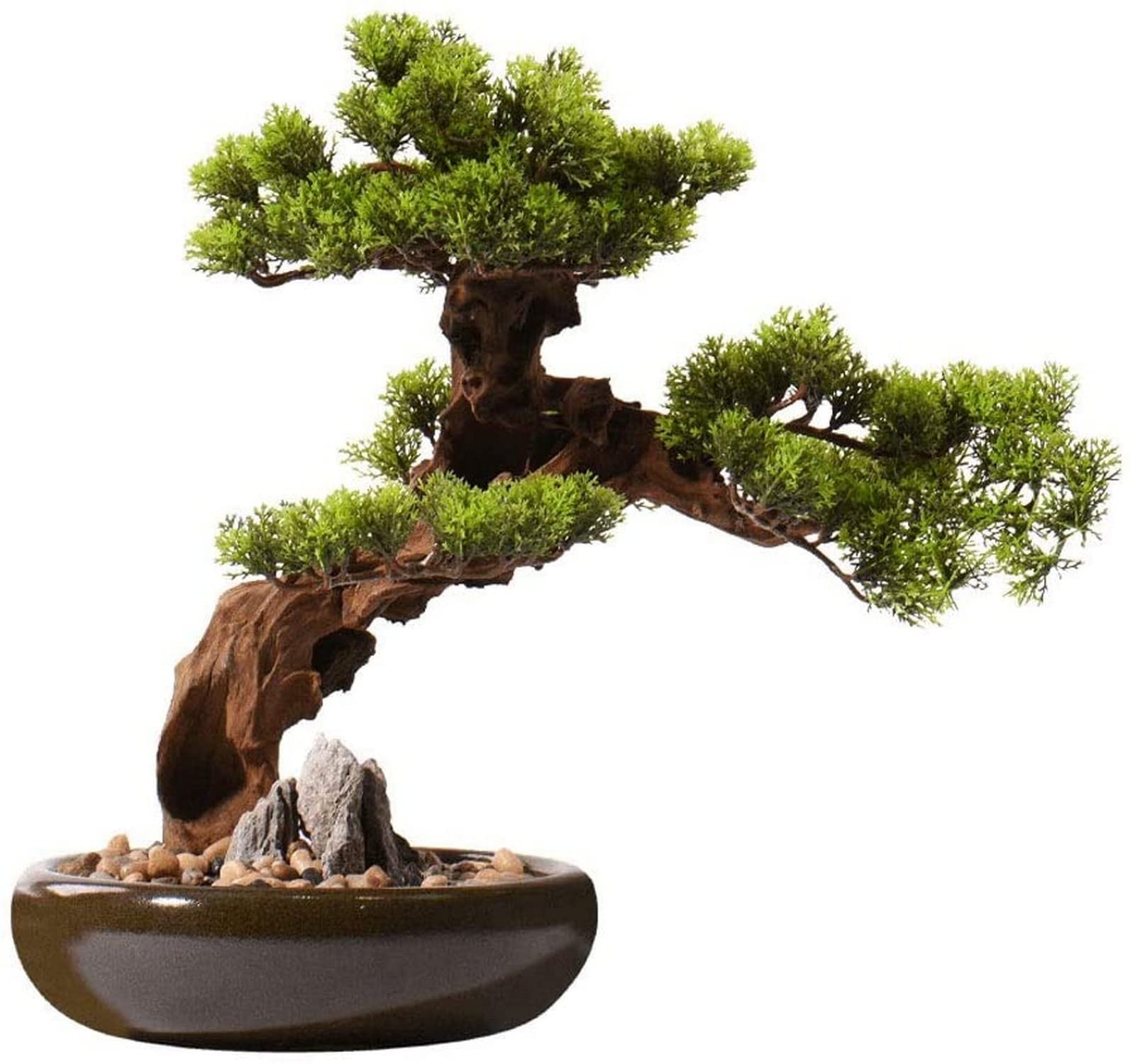 DFGHNBVC Artificial Bonsai Chinese Artificial Cedar Desktop Simulation Green Value, Hotel Villa Artificial Potted Living Room Porch Zen Simulation Tree Artificial Plant Desktop Decor Orna