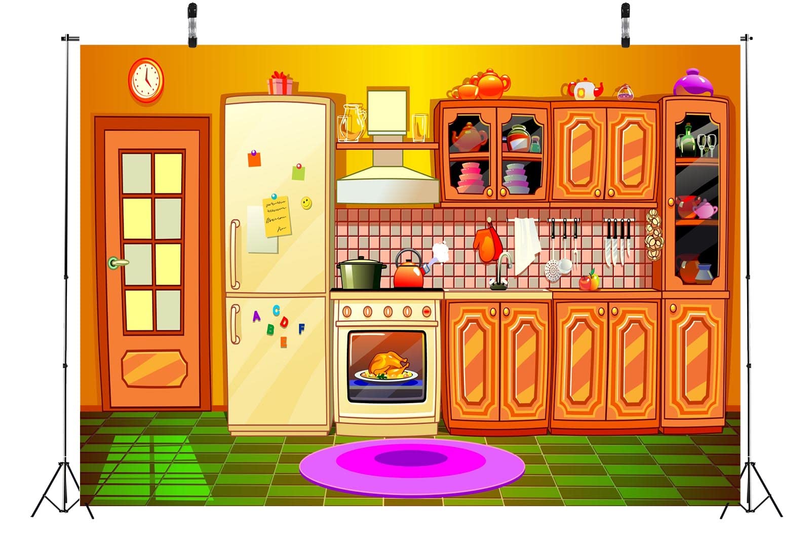 BELECO 3.6x2.5m Stoff Küche Hintergrund Kinder Cartoon Küche Backen Kochen Party Deko Geburtstag Baby Kinder Porträt Fotoshooting Studio Booth Requisiten